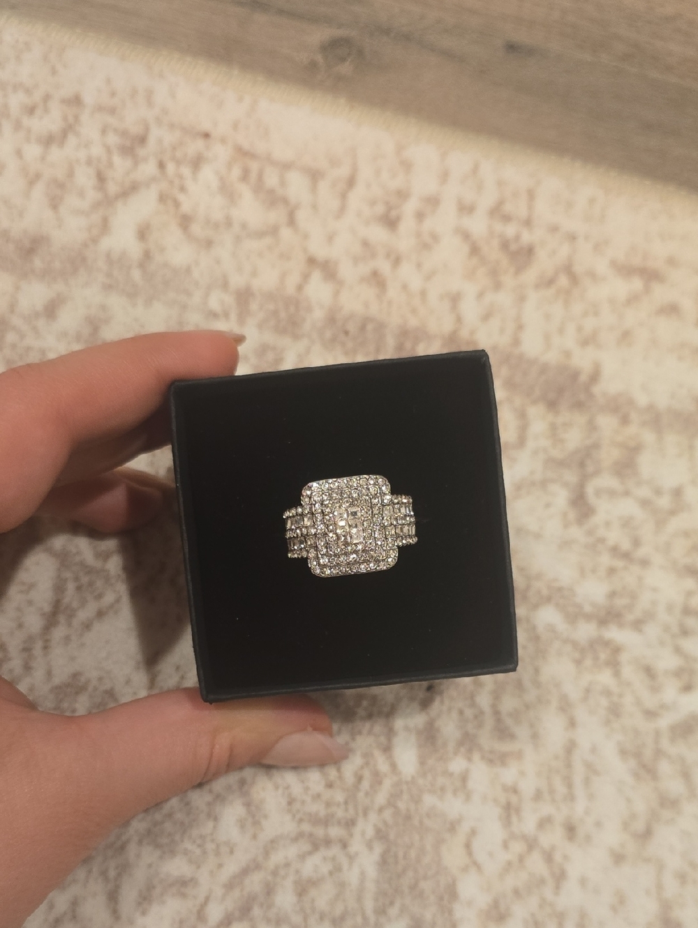 Sparkling Silver-Tone Pave Cluster Ring - Women Jewelry